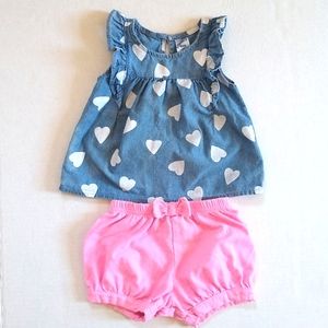 Baby girl outfit with denim top and pink shorts